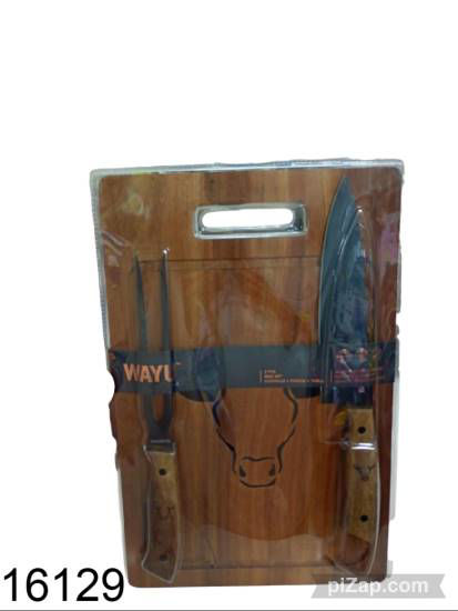 Imagen de SET TABLA ASADO+CUCHILLO+TENEDOR PRM WAYU 5.26